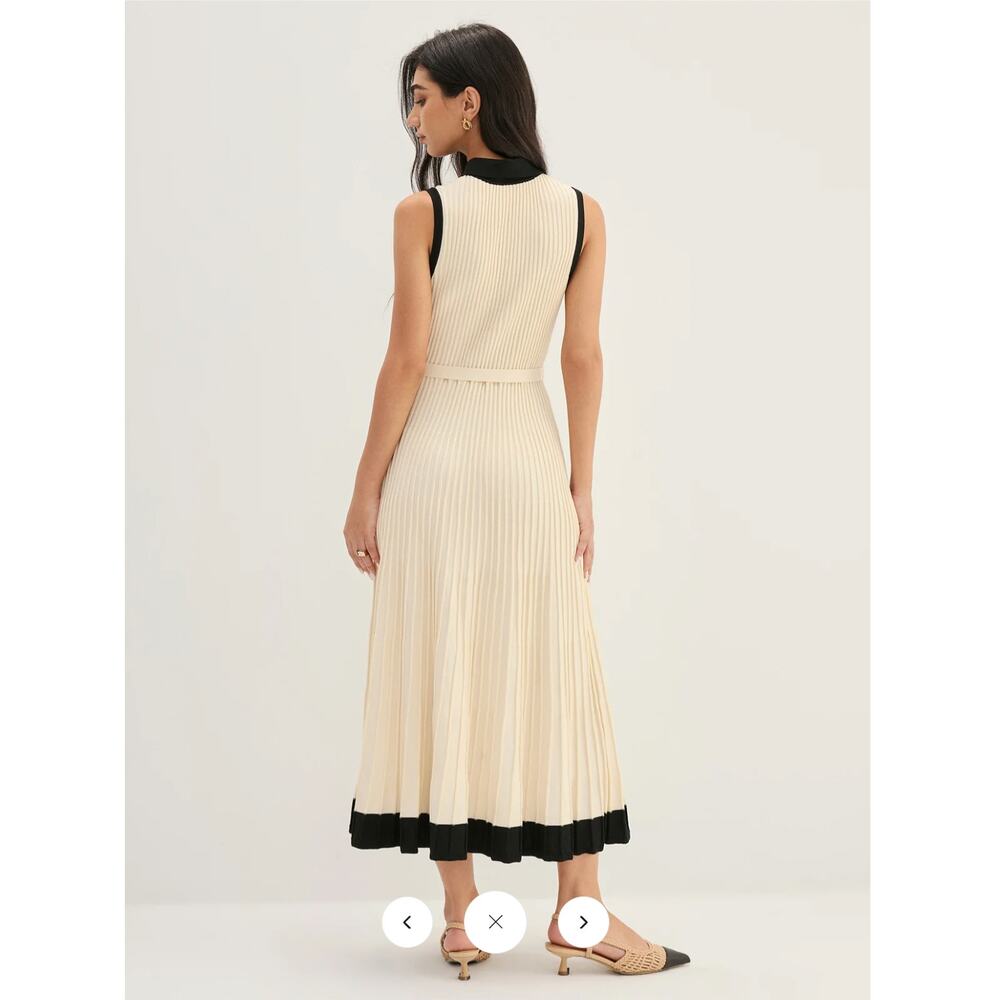 NWT Commense Elegant Contrast Collar Rib Knit Maxi Dress Sz L - Picture 7 of 7